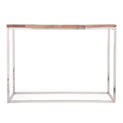 Boho Recycled Wood Console Table with Silver Steel Frame