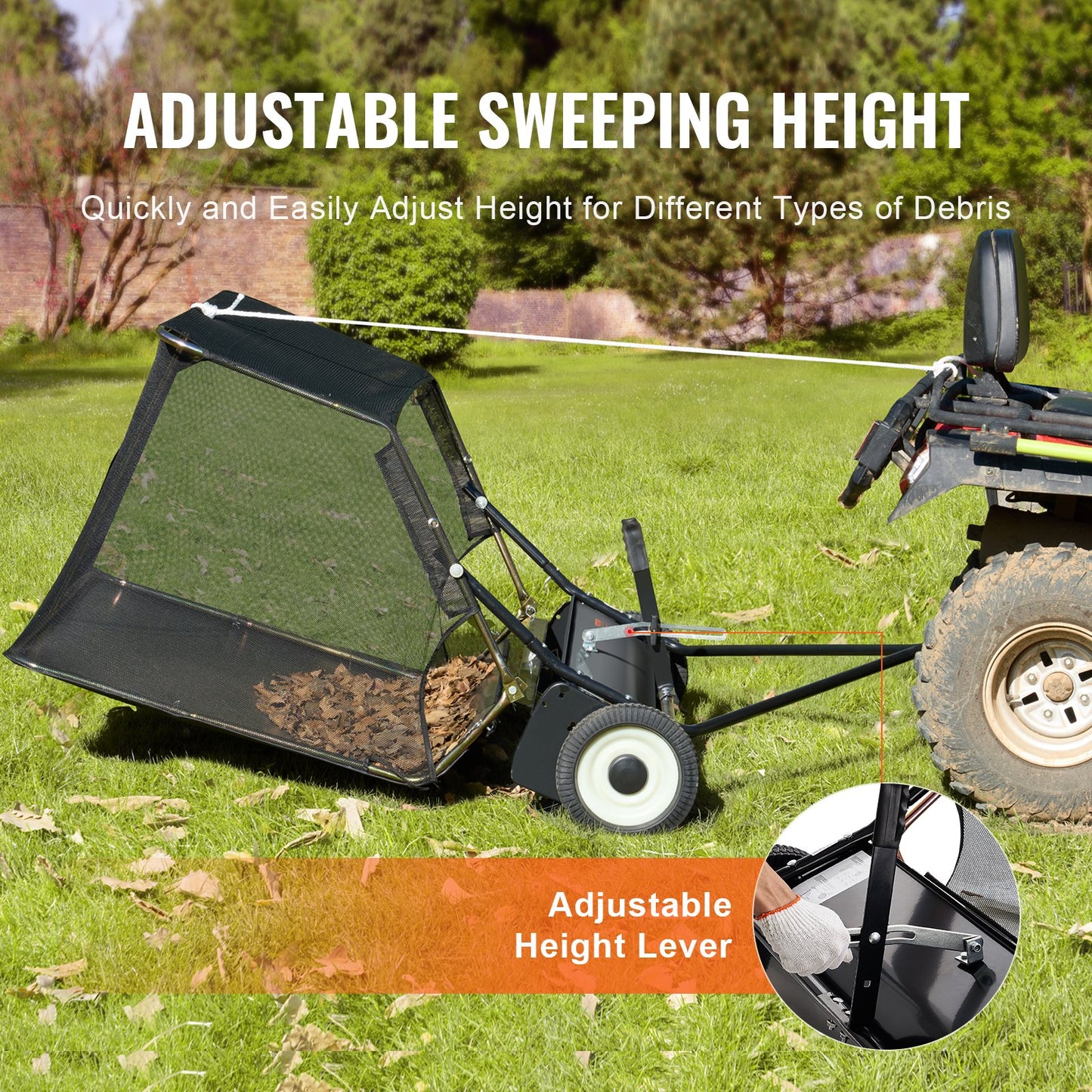 42-Inch Tow-Behind Lawn Sweeper with Adjustable Height