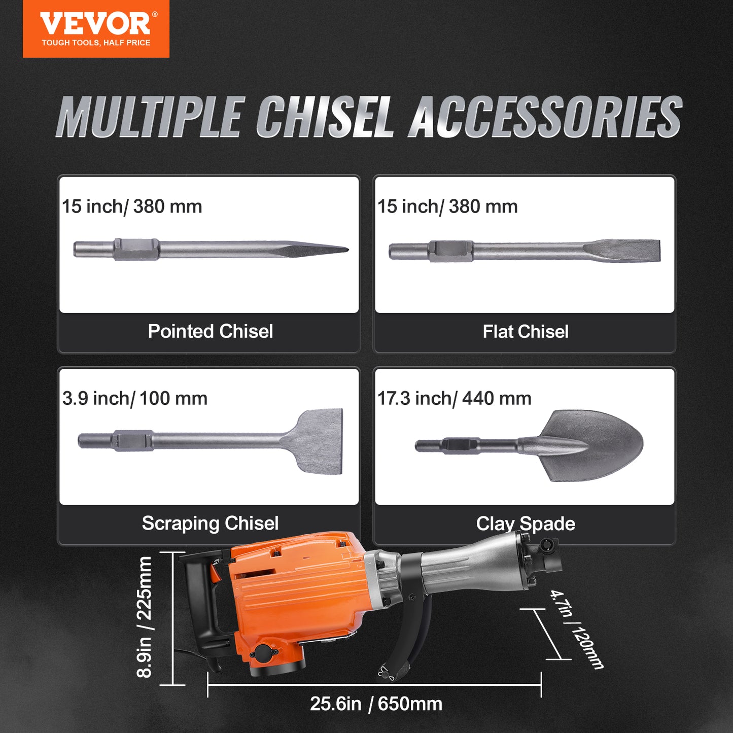 Heavy Duty Electric Jack Hammer with Chisel Set and Gloves