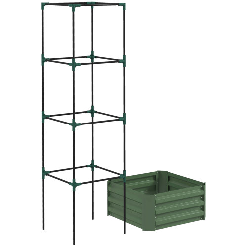 Green Galvanized Raised Garden Bed with Adjustable Trellis – 24 x 24 x 11.75 in