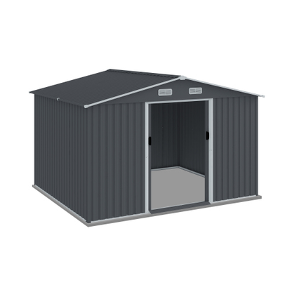Grey 8x10 FT Outdoor Metal Storage Shed with Sliding Doors & Air Vent
