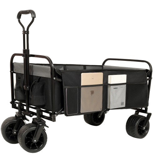 440lbs Foldable Utility Wagon Cart with Straps and Plastic Liners - Green