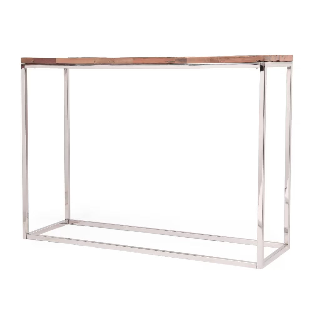 Boho Recycled Wood Console Table with Silver Steel Frame