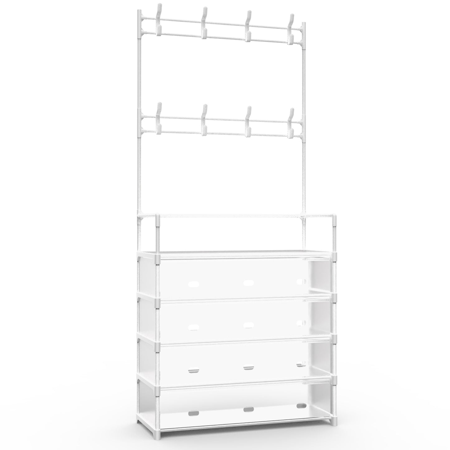 White 5-Tier Entryway Coat and Shoe Rack with Hooks