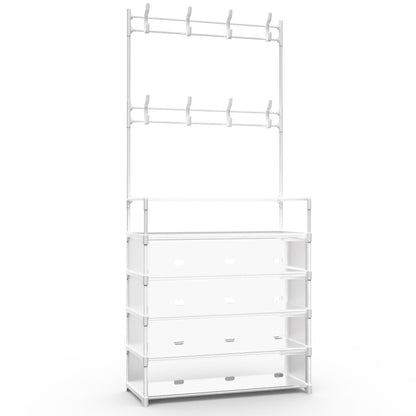 White 5-Tier Entryway Coat and Shoe Rack with Hooks