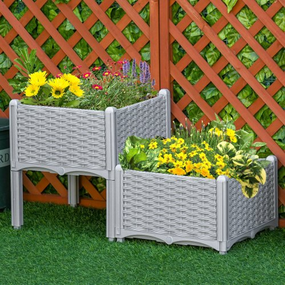 Gray Raised Garden Bed Set with Legs and Self-Watering Planters
