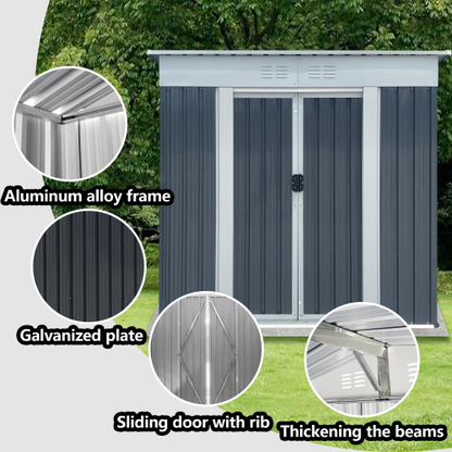 Gray 6x4 ft Metal Outdoor Storage Shed with Pent Roof
