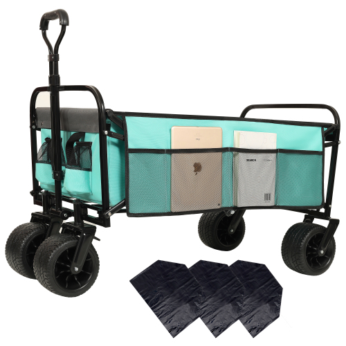 440lbs Foldable Utility Wagon Cart with Straps and Plastic Liners - Green