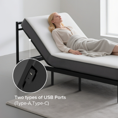 Twin XL Adjustable Bed Frame with Massage, USB Ports & LED Light