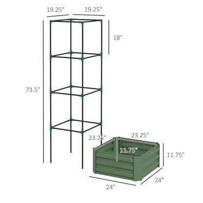 Green Galvanized Raised Garden Bed with Adjustable Trellis – 24 x 24 x 11.75 in