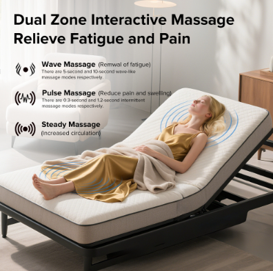 Twin XL Adjustable Bed Frame with Massage, USB Ports & LED Light