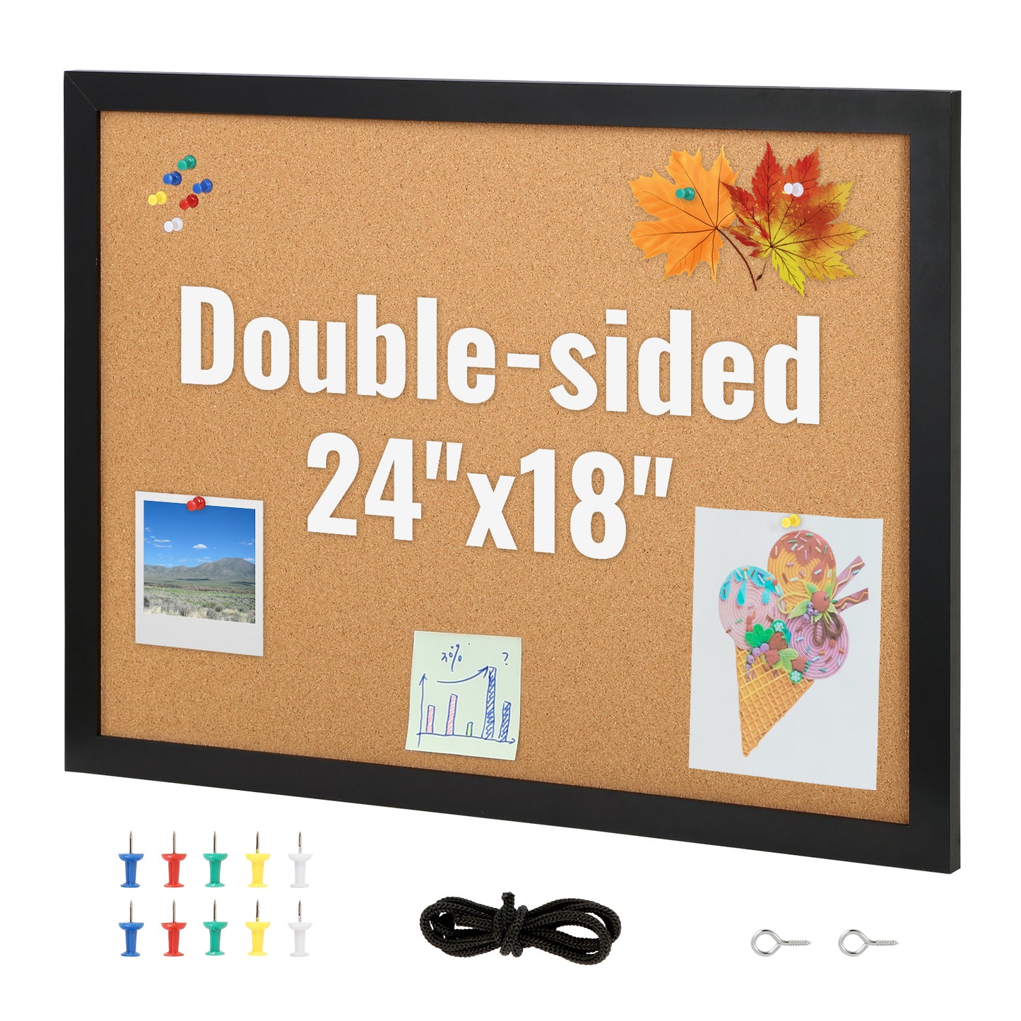 Double-Sided Cork Bulletin Board for Home and Office