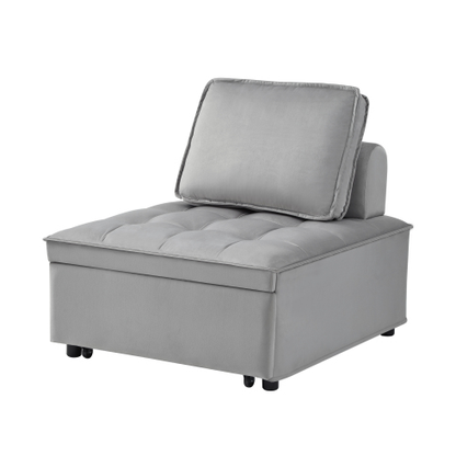 Modern Gray Convertible Velvet Single Sofa Bed with Pillow
