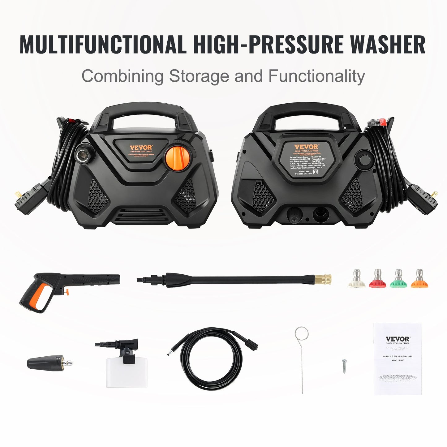 2150 PSI Electric Pressure Washer with Foam Cannon & 5 Nozzles