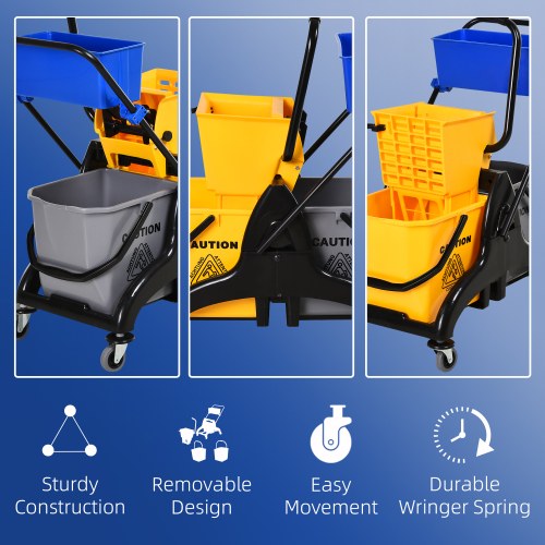 6.9 Gallon Commercial Mop Bucket with Side Press Wringer and Wheels - Yellow