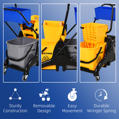 6.9 Gallon Commercial Mop Bucket with Side Press Wringer and Wheels - Yellow