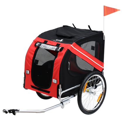 Red Pet Bike Trailer with Mesh Screen and Off-Road Wheels