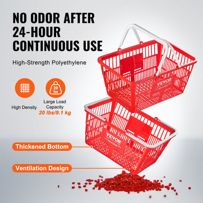 Red Portable Grocery Shopping Basket with Handle and Stand – 21L (20 Pack)
