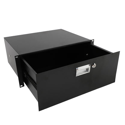 Black 4U 19" Steel DJ Equipment Drawer Cabinet with Lock