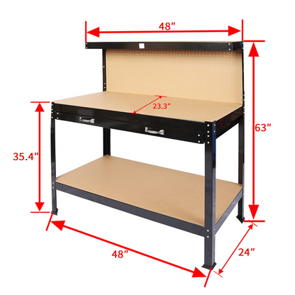 63-Inch Steel Workbench with Pegboard and Storage Drawer
