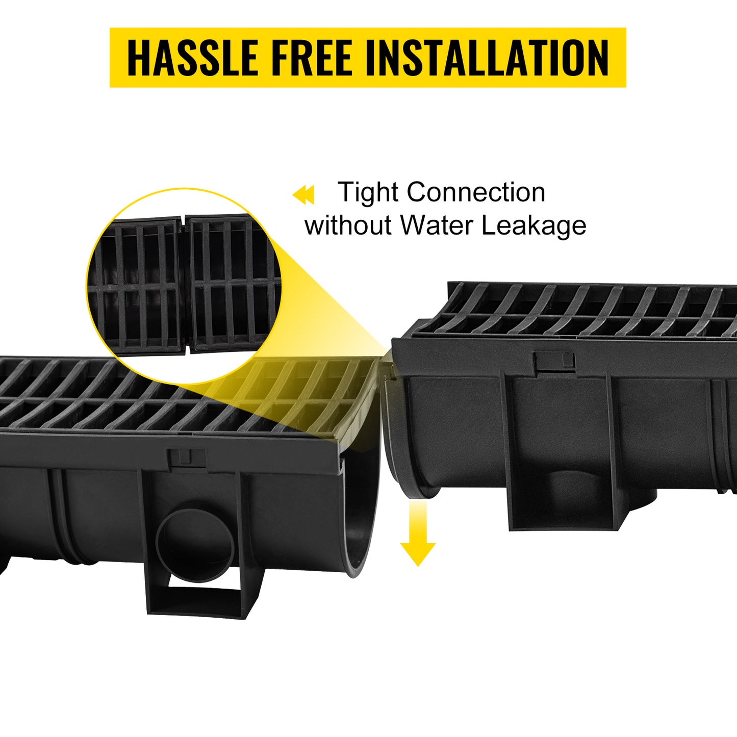 Heavy-Duty Trench Drain System with Plastic Grate – 6-Pack