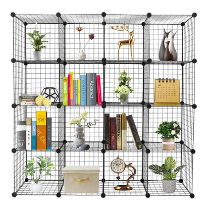 16-Cube Black Metal Wire Storage Organizer
