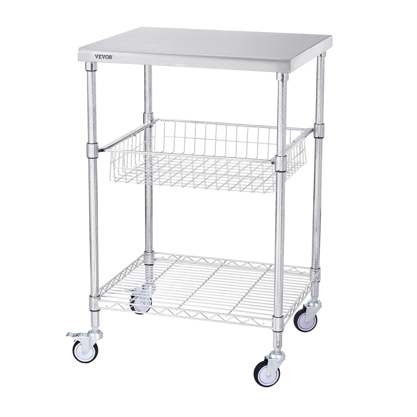 3-Tier Rolling Utility Cart with Wheels and Hooks