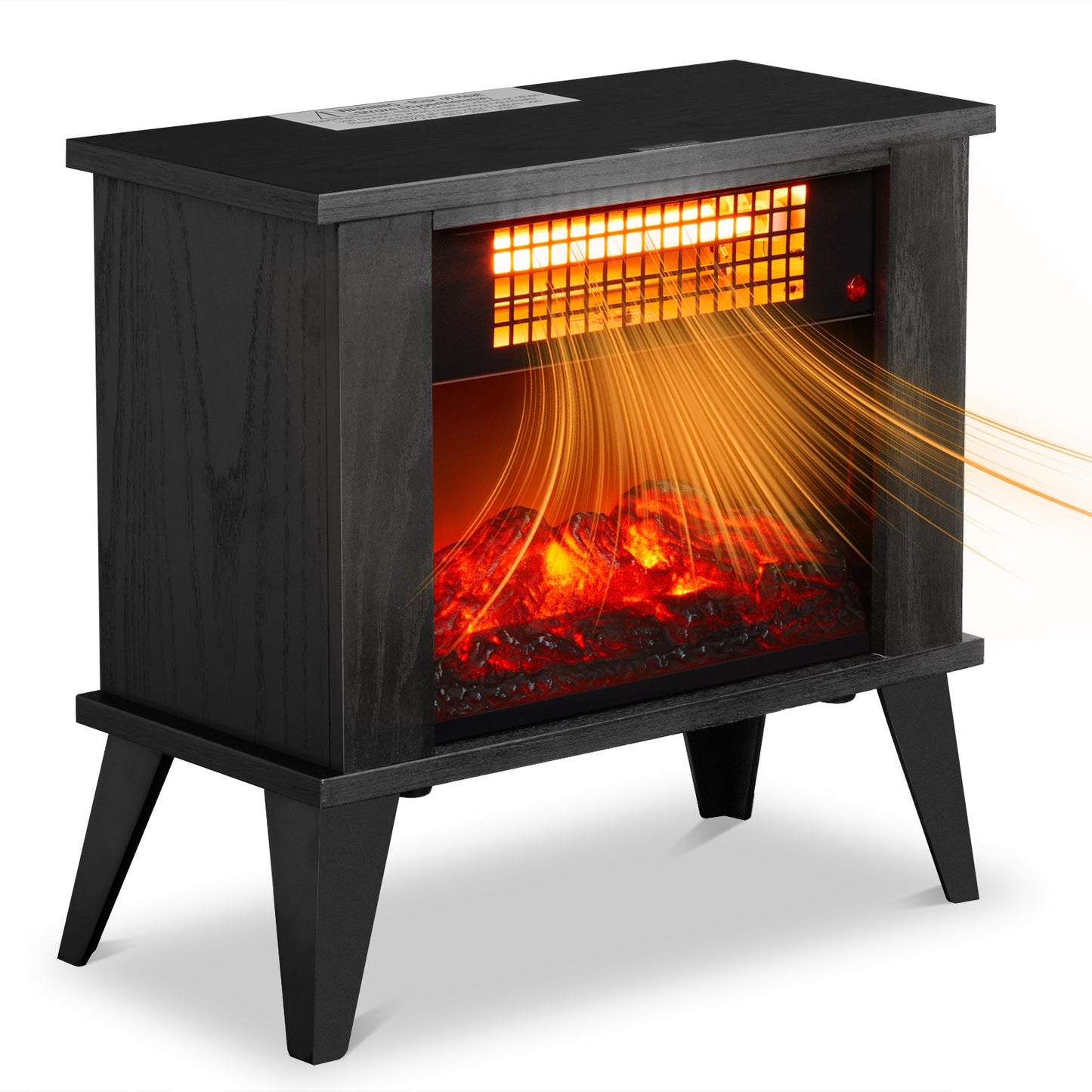 Black Wood Freestanding Electric Fireplace Heater with 3D Flame