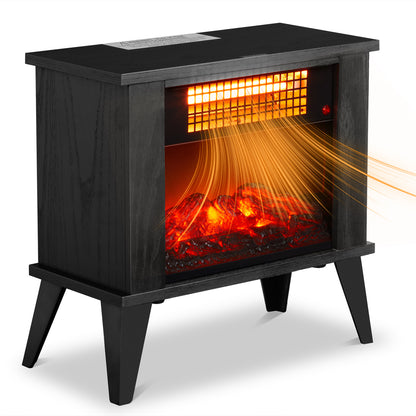 Black Wood Freestanding Electric Fireplace Heater with 3D Flame
