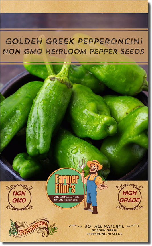 Pepperoncini Peppers Seeds Golden Greek - Pack of 30 Italian Hot Pepper Seeds - Heirloom Seeds Non GMO Organic & High Germination, Yellow Capsicum Annum Seeds for Planting Vegetables