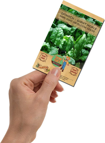 Giant Noble Spinach Seeds - Non-GMO Heirloom Spinach Leafy Vegetable Seeds - Open Pollinated Spinach Seeds for Planting Outdoors/Indoors - Pack of 80 Veggie Seeds w/ Planting Instructions