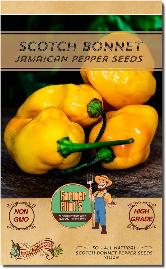 Scotch Bonnet Pepper Seeds - Jamaican Yellow Pepper Seeds for Planting - Non GMO Hot Pepper Seeds - All Natural/High Grade Heirloom Seeds for Growing Hot Pepper Plants (Pack of 30)
