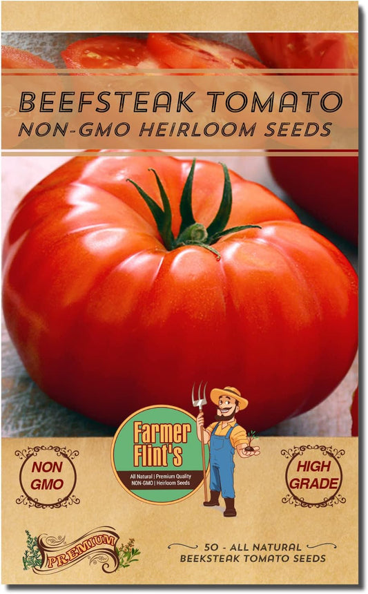 Beefsteak Tomato Seeds - All Natural/Non-GMO Heirloom Beefsteak Tomato Seeds - Pack of 50 Open Pollinated Vegetable Seeds for Planting Home Garden - Growing Instructions Included