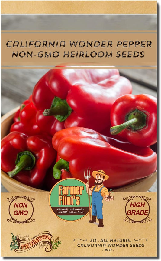 California Wonder Bell Pepper Seeds for Planting - All Natural/Non-GMO/Heirloom Pepper Seeds - Pack of 30 Sweet Pepper Seeds with Instructions to Plant - Delicious Red Peppers for Home Garden