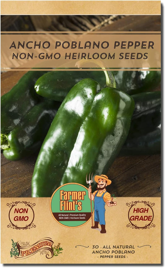 Ancho Poblano Pepper Seeds - All Natural/Open Pollinated/Non-GMO Heirloom Chili Pepper Seeds for Your Home Garden - Pack of 30 Hot Pepper Seeds for Planting - Growing Instructions Included