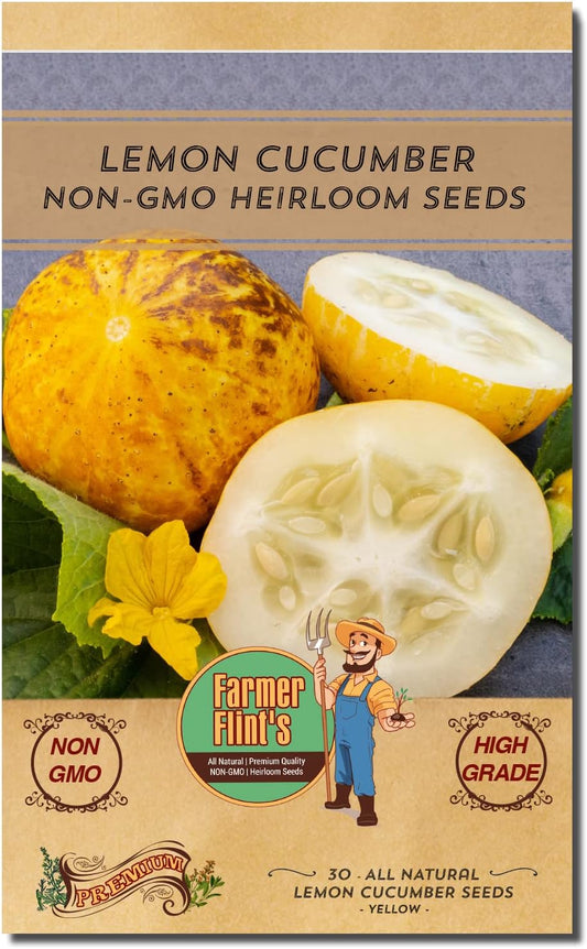 Lemon Cucumber Seeds - Non GMO/Heirloom Lemon Cucumber Seeds for Planting Home Garden - All Natural/High Grade/Open-Pollinated Yellow Cucumber Seeds - (Pack of 30)
