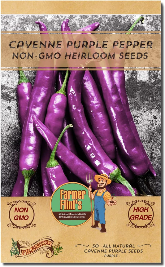 Cayenne Pepper Seeds for Planting - Non-GMO Spicy Purple Peppers - Pack of 30 Open-Pollination Heirloom Seeds with Growing Instructions - All-Natural Hot Pepper Seeds for Your Garden